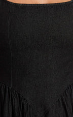 Rhaziya Midi Dress - Sleeveless Straight Neck Fit and Flare Dress in Black