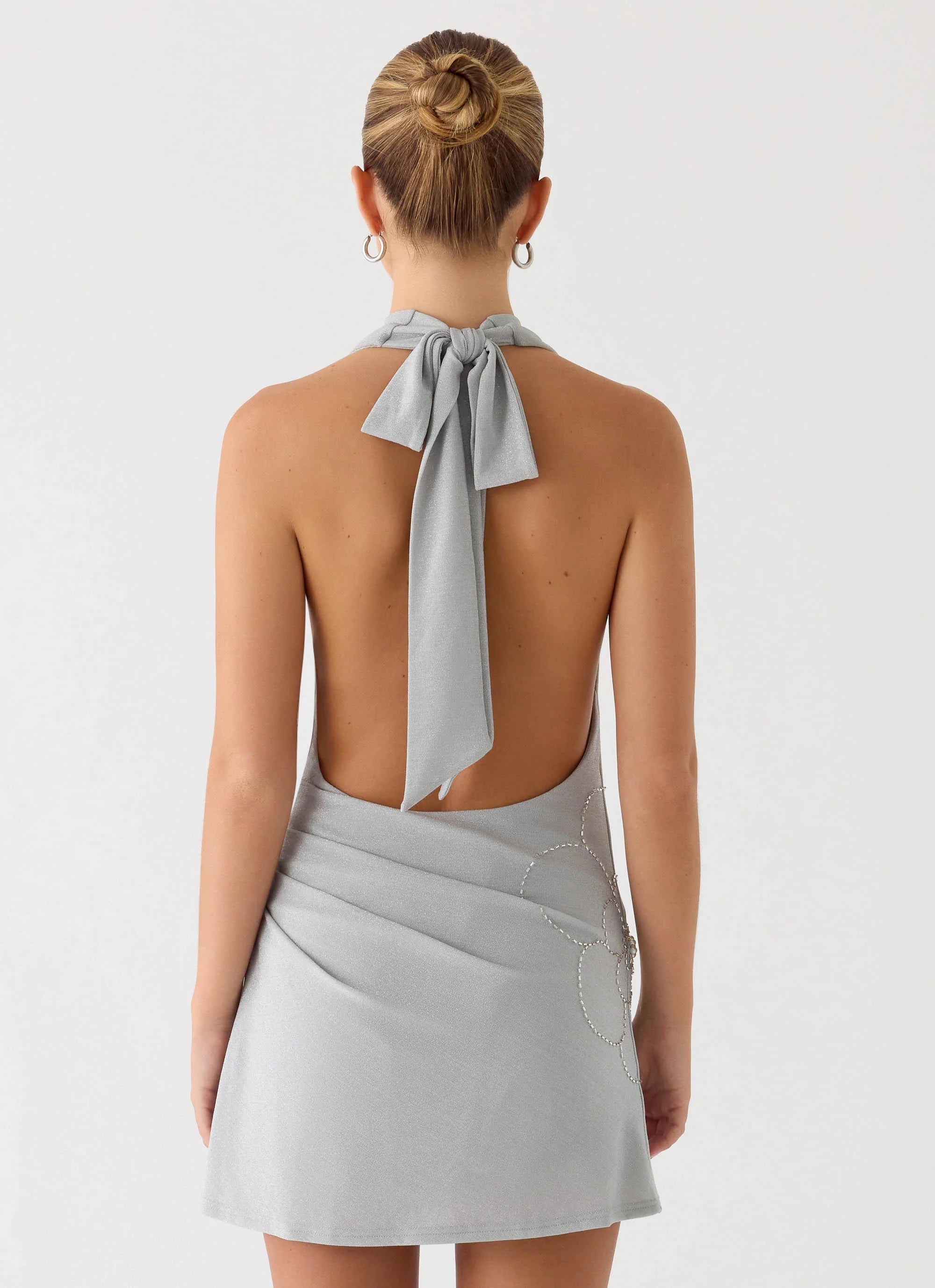 Atenea Cowl Mini Dress - Silver