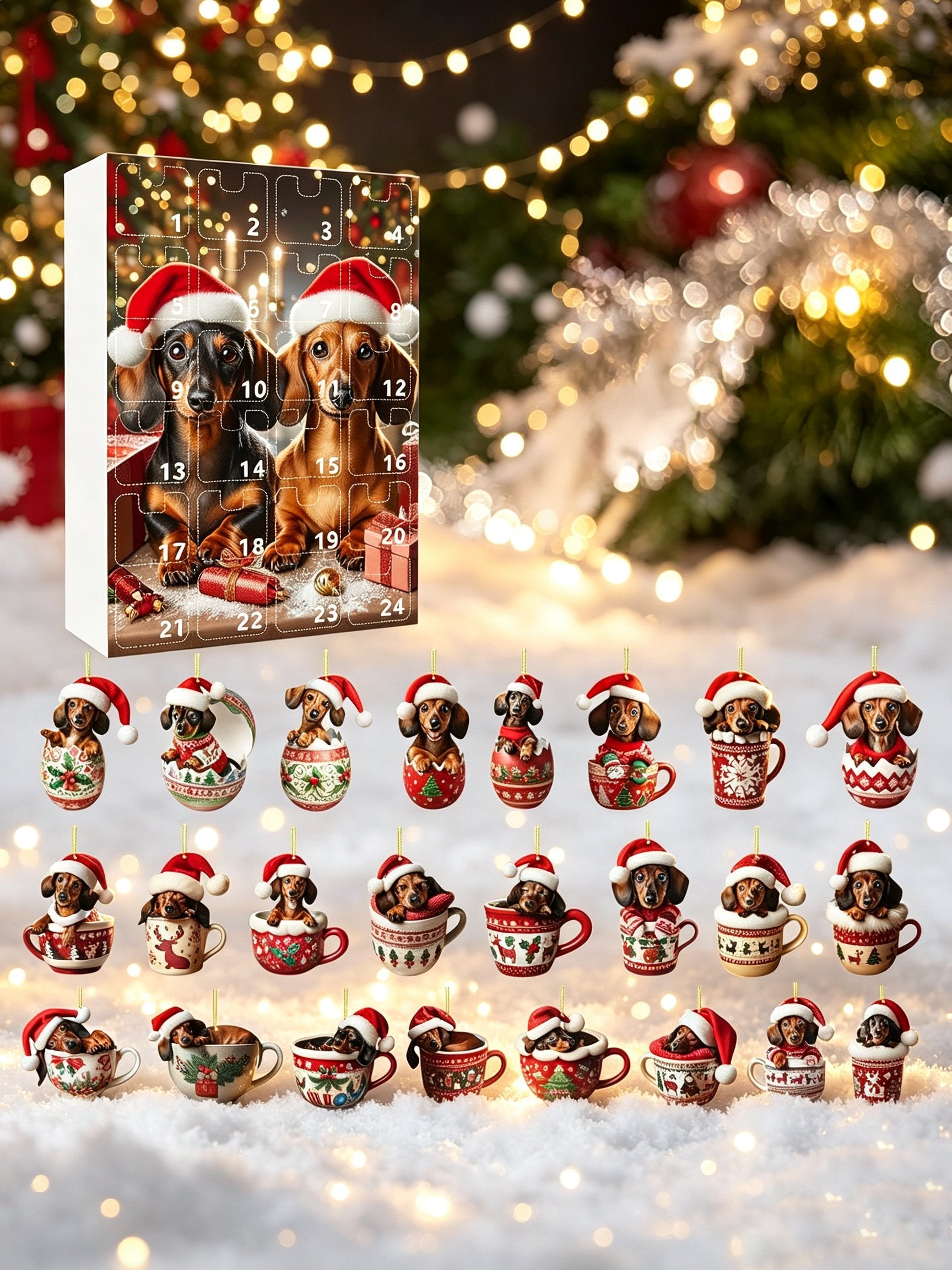 2026 Christmas Fun Dachshund Countdown Calendar Blind Box(2D Acrylic Flat)