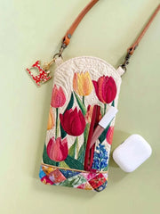 Tulip Flower Quilted Slim Phone Crossbody Bag