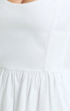 Braelyn Midi Dress - Scoop Neck Flare Dress in White