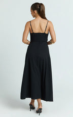 Daphne Maxi Dress - Gathered Cut Out A Line Dress in Black