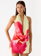 Varindra Cowl Mini Dress - Yellow Floral Spritz