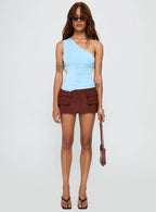 Impulse Ruched One Shoulder Top Blue