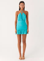 Egoist Crossover Mini Dress - Aqua Blue