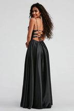 Formal Satin Lace-Up Dress
