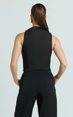 Harlene Top - Draped Tucked Neck Sleeveless Top in Black