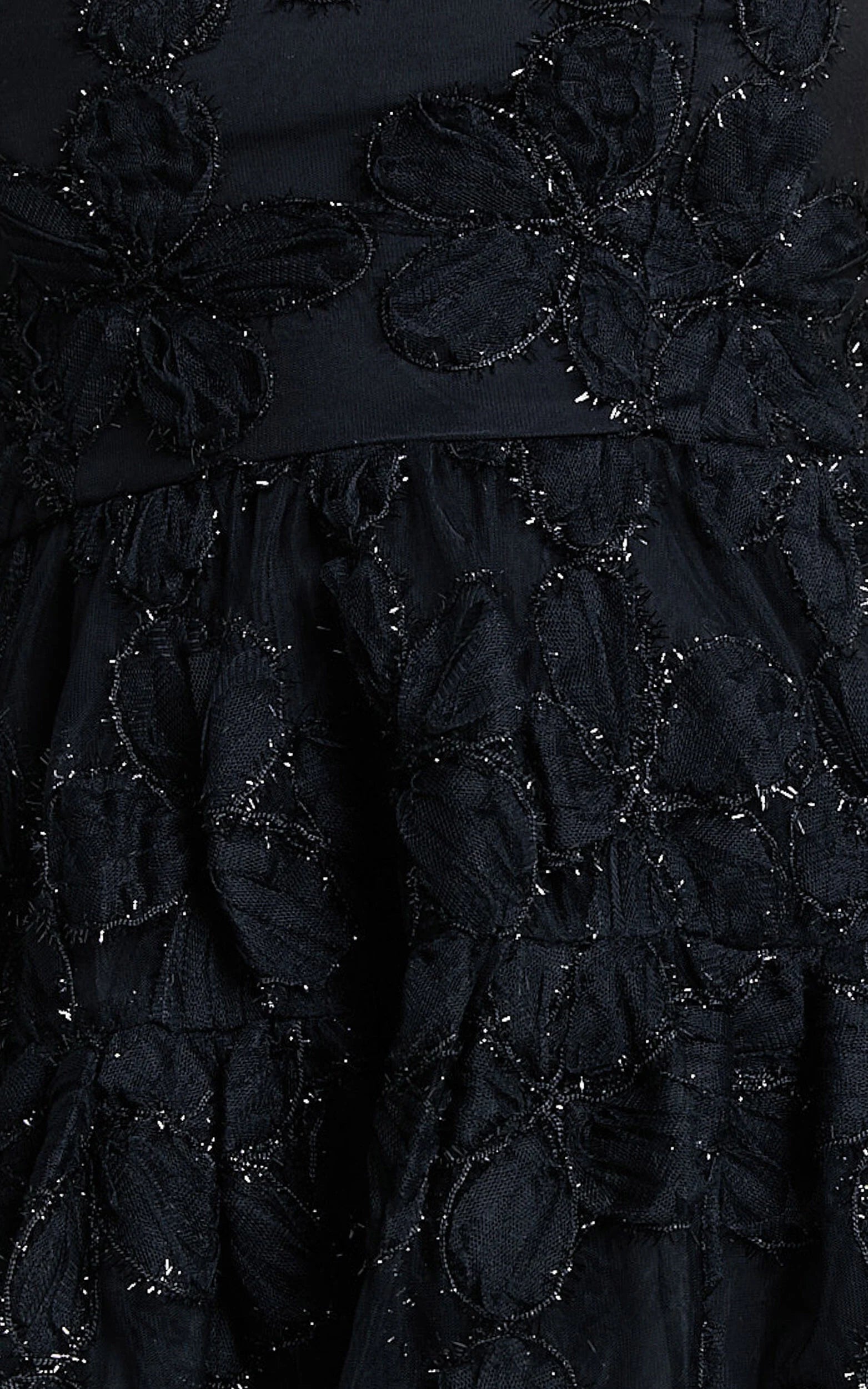 Marzy Mini Dress - Strapless Floral Detail Lace Fit and Flare Dress in Black