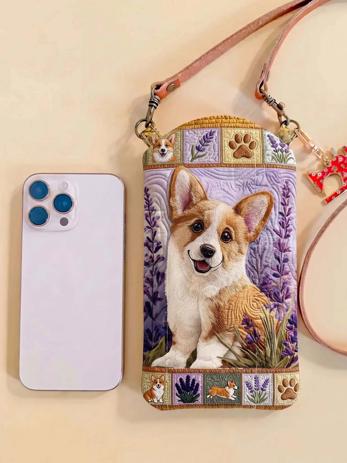 Lavender Corgi Patchwork Quilted Slim Phone Crossbody Bag