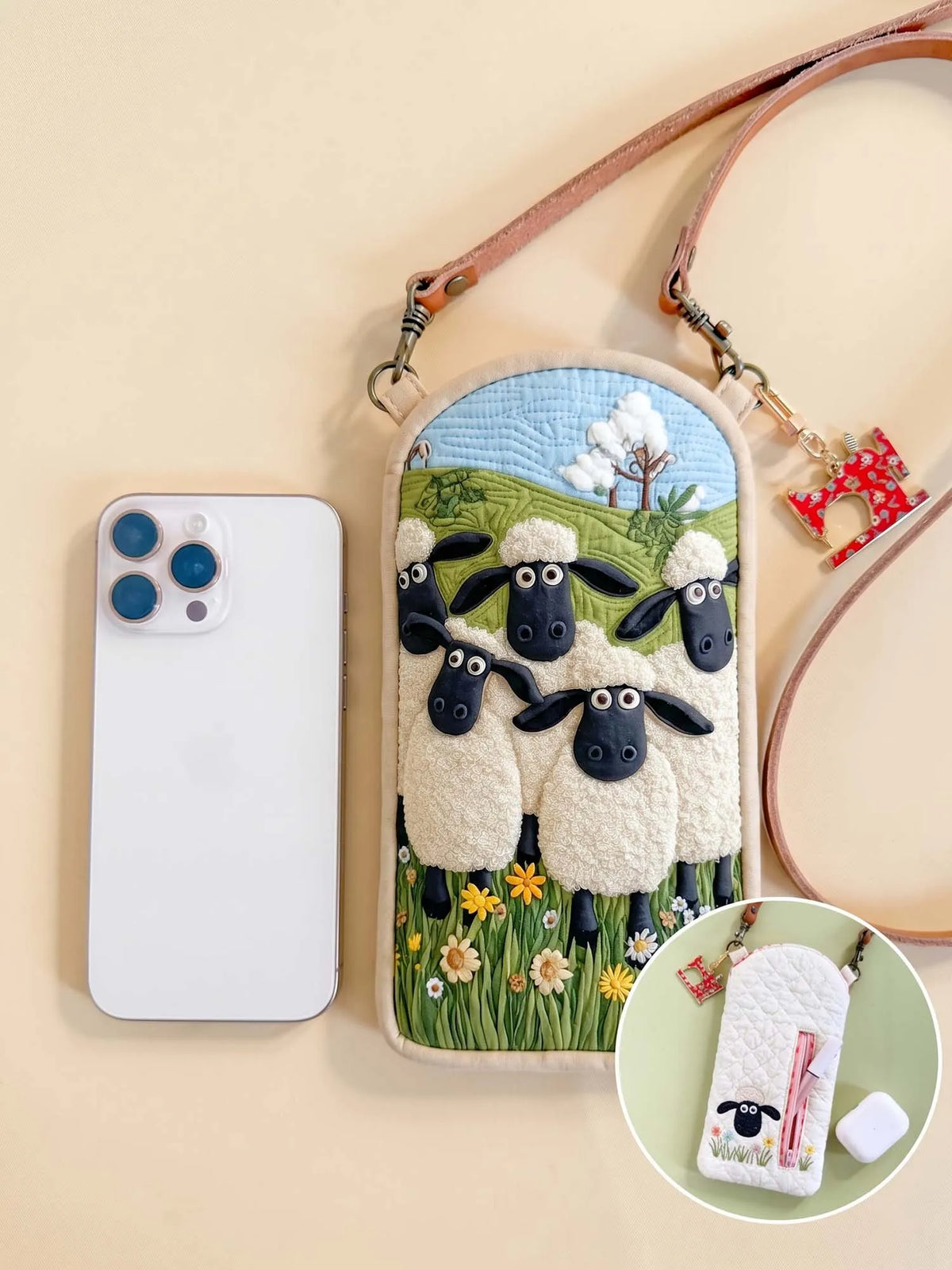 Cute Sheep Quilted Slim Phone Crossbody Bag