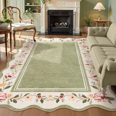 Ariele Washable Vintage Floral Scalloped Sage Green Rug