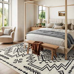 Vivienne Washable Aztec Moroccan Distressed Beige Rug