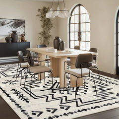 Vivienne Washable Aztec Moroccan Distressed Beige Rug