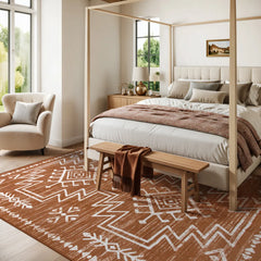 Vivienne Washable Aztec Moroccan Distressed Orange Rug