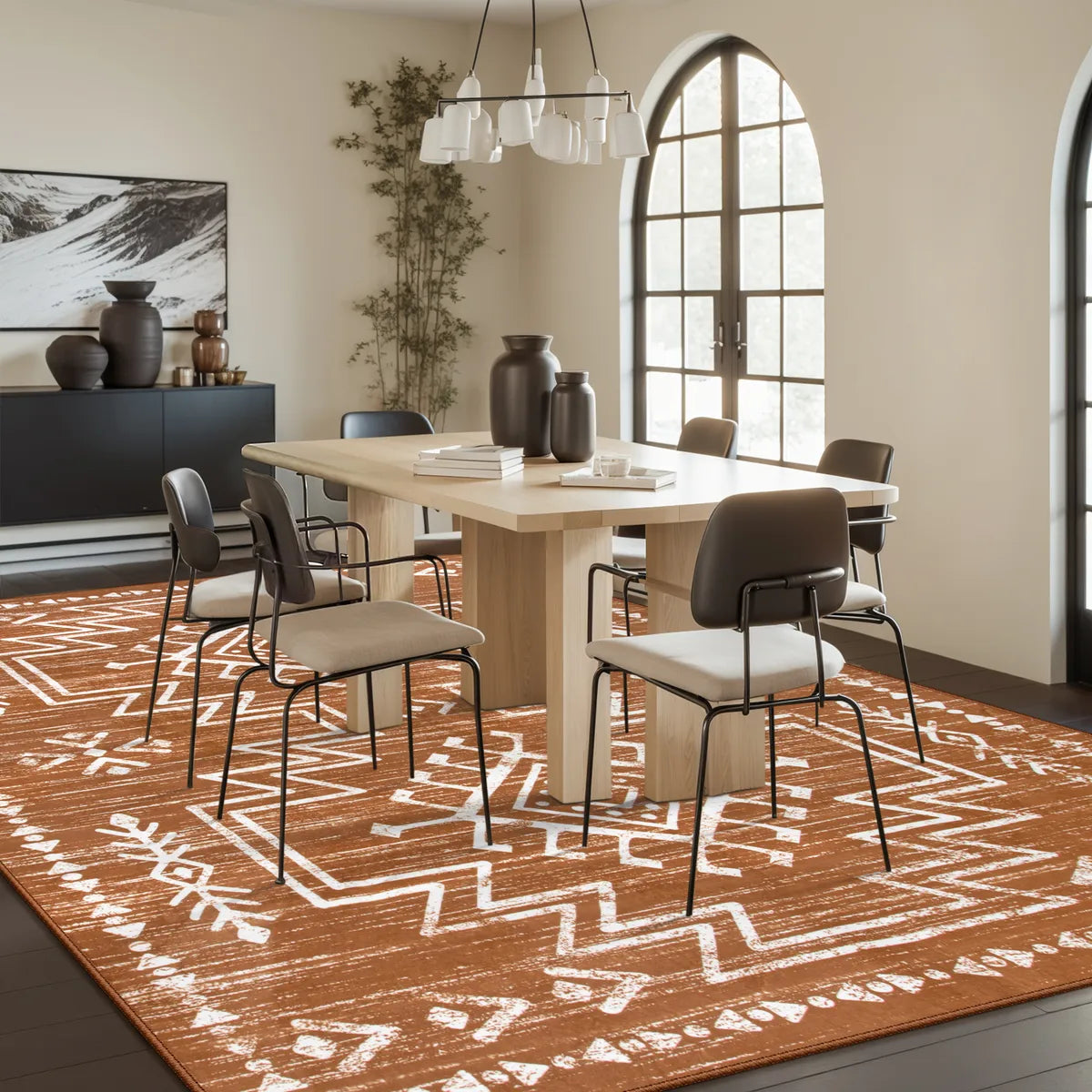 Vivienne Washable Aztec Moroccan Distressed Orange Rug