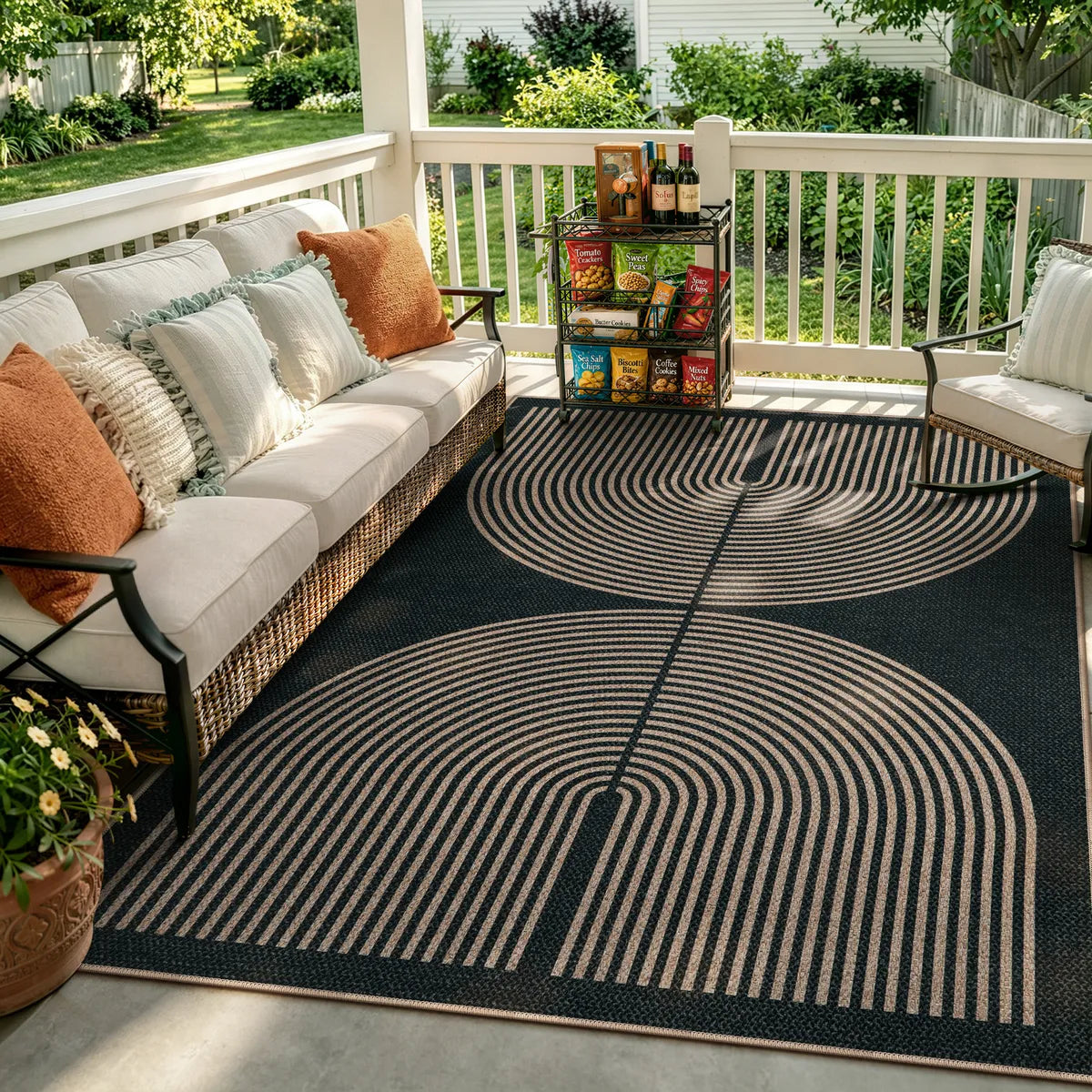 Enfys Washable Modern Rainbow Easy Jute Black/Grey Indoor/Outdoor Rug