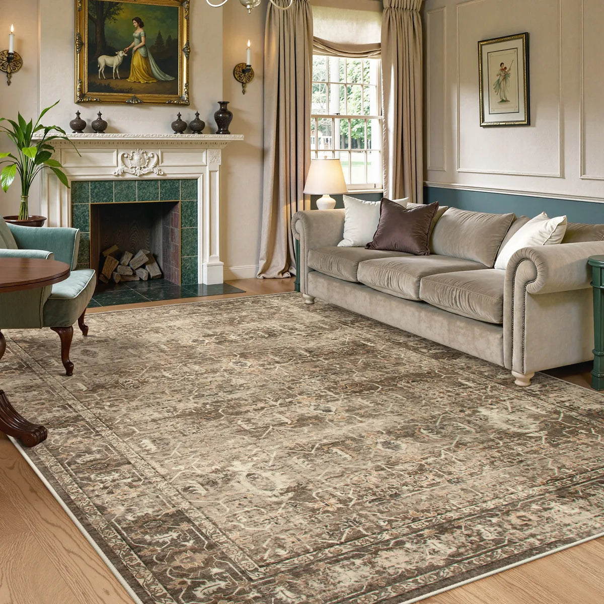Margot Washable Vintage Distressed Brown Rug