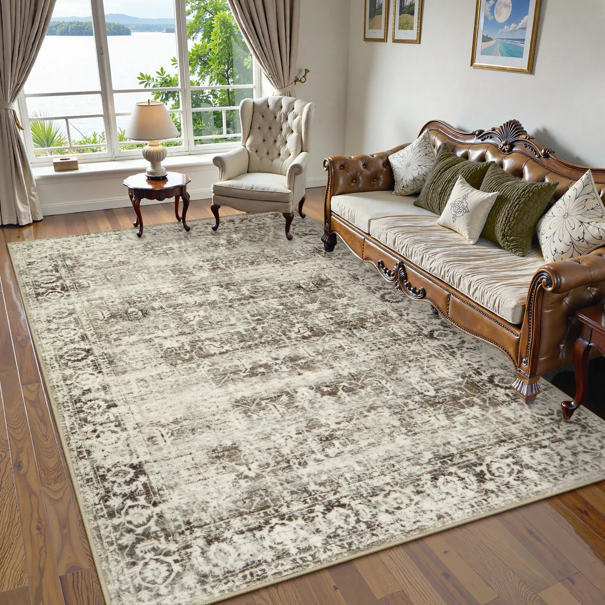 Margot Washable Vintage Distressed Beige Rug
