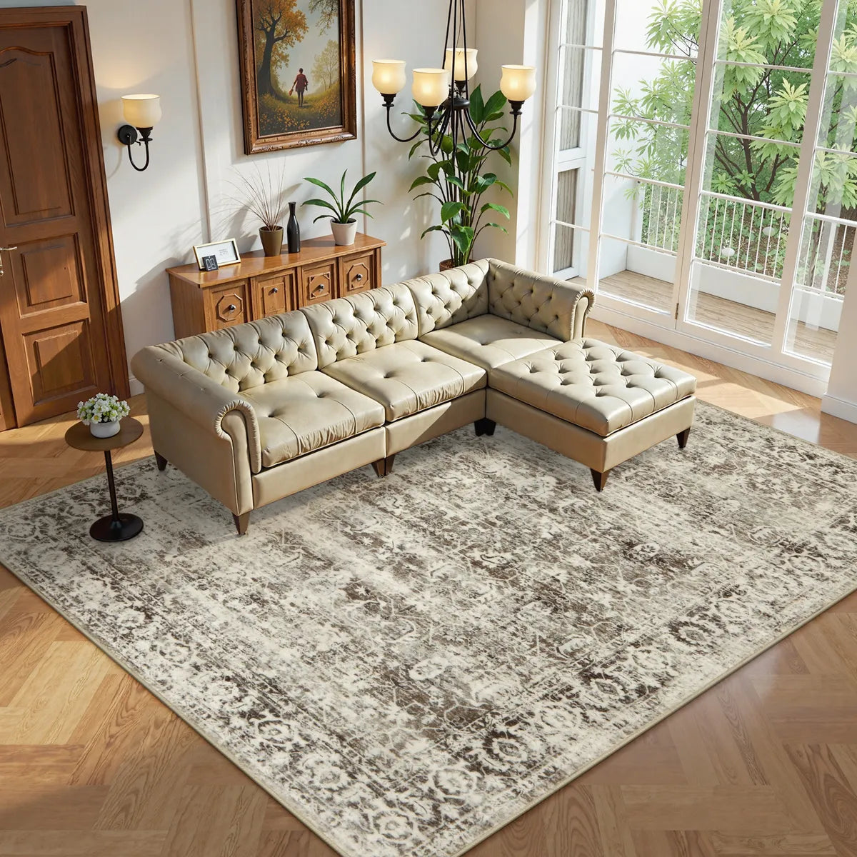 Margot Washable Vintage Distressed Beige Rug