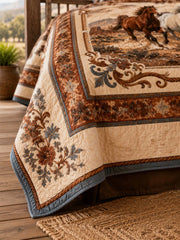Equestrian Horse Patchwork Quilted 3-Piece Bedding Set – Vintage Country Quilted Bedding with Matching Pillow Shams