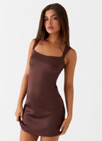 Odette Satin Mini Dress - Brown