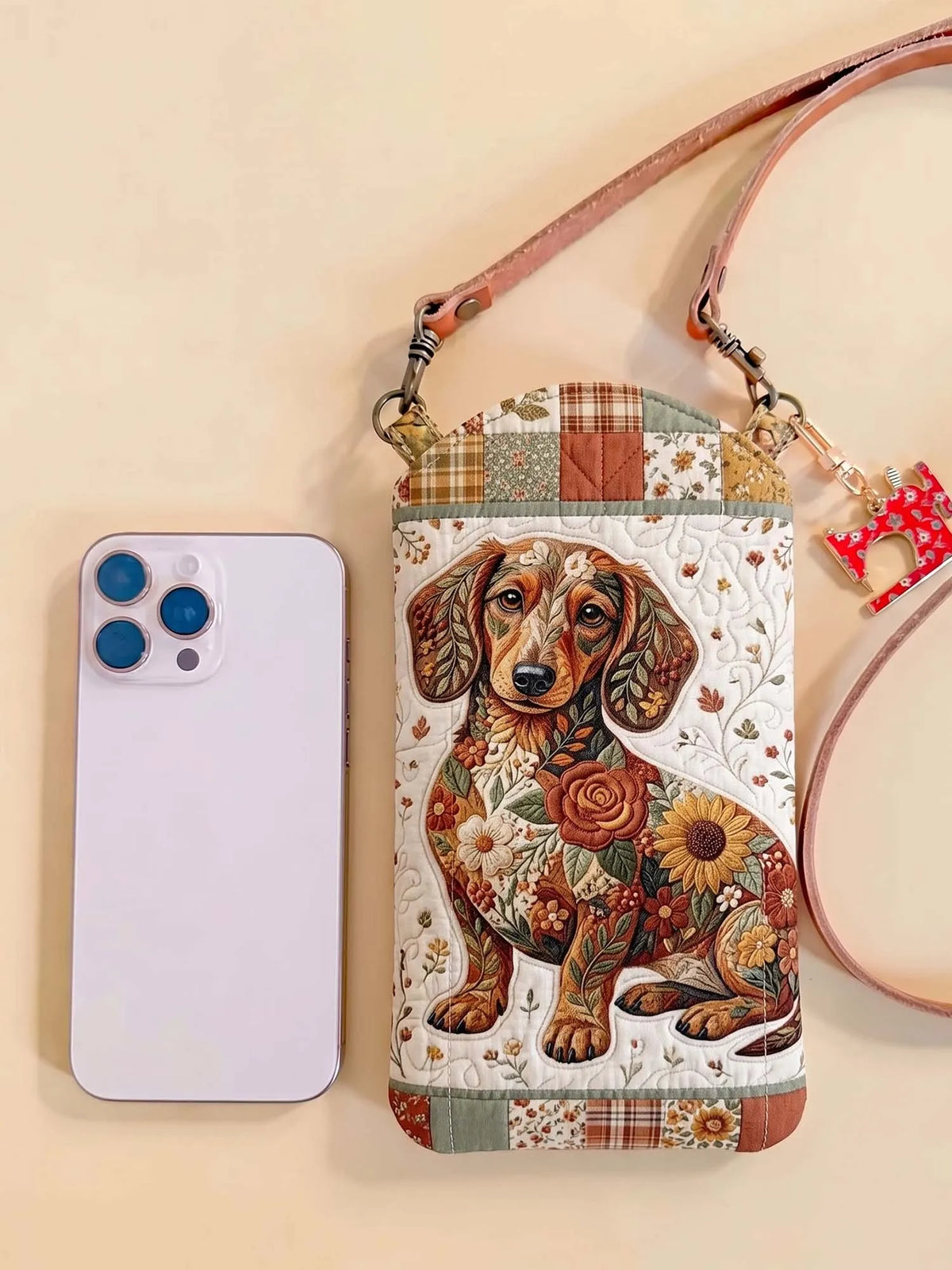 Dachshund Quilted Slim Phone Crossbody Bag