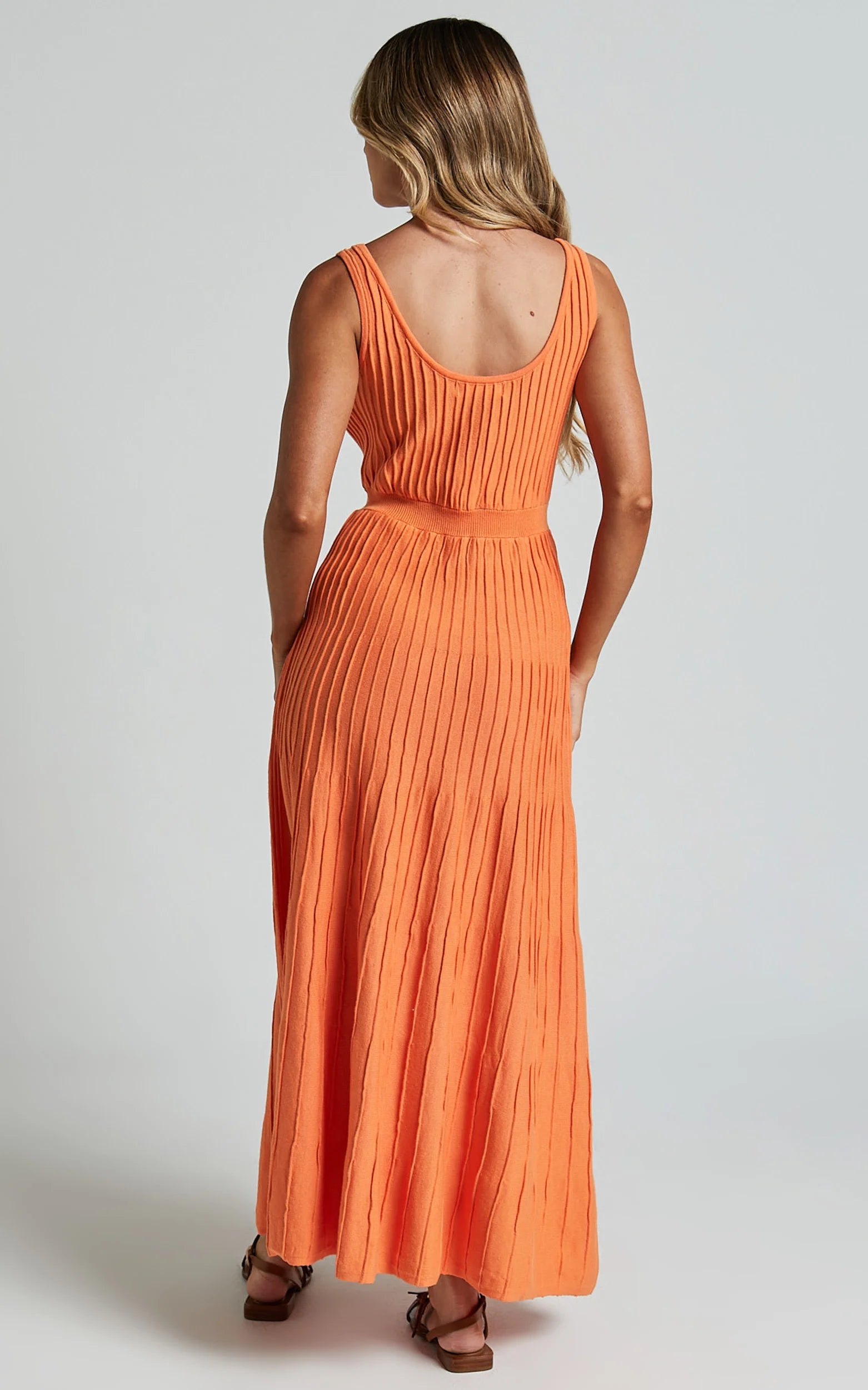 Saoirse Midi Dress - Square Neck Strappy Knit Dress in Mango