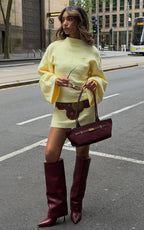 Dakota Mini Dress - Knit Long Sleeve Dress in Lemon