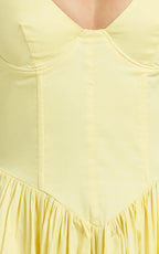 Beckett Midi Dress - Scoop Neck Drop V Waist Gathered Skirt Dress in Butter Yellow