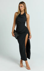 Finn Midi Dress - Folded Cowl Halter With Front Leg Split in Black