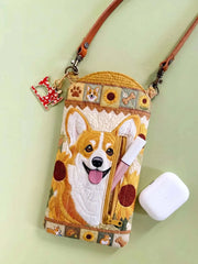 Sunflower Corgi Patchwork Quilted Slim Phone Crossbody Bag