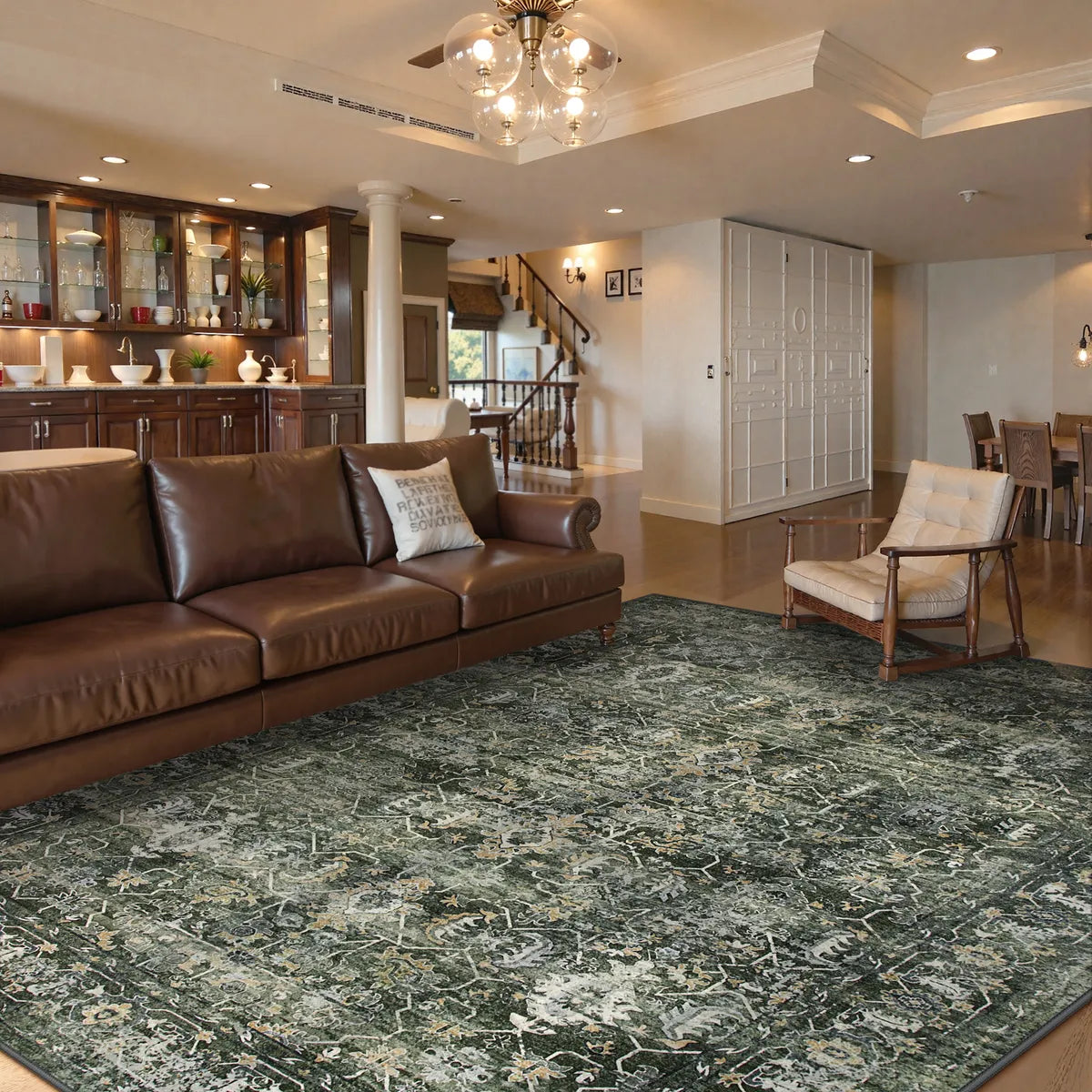 Margot Washable Vintage Distressed Dark Green Rug