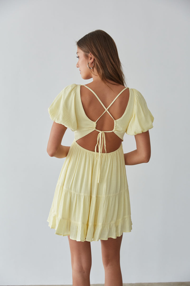 Dallas Open Back Puff Sleeve Babydoll Mini Dress