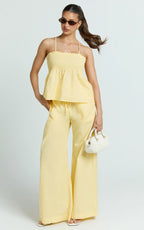 Alma Two Piece Set - Cotton Cami Pant Set in Lemon