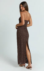 Tamika Maxi Dress - Crochet Strapless Column Dress in Chocolate
