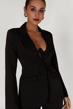 Helda Fitted Cinched Waist Blazer - Black