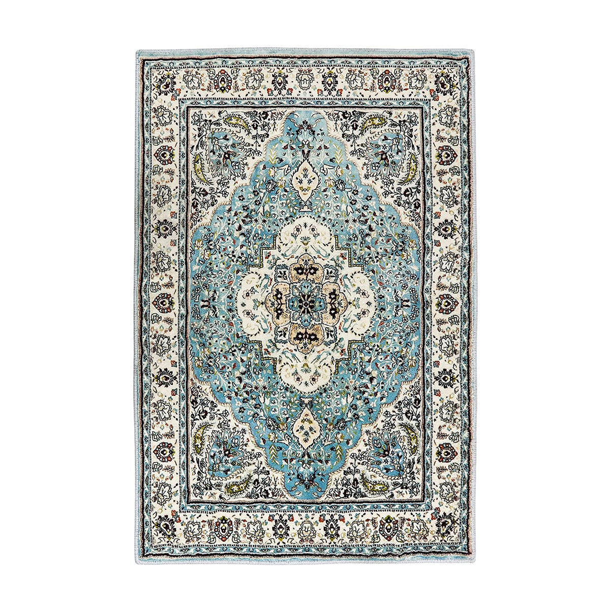 Agnes Washable Boho Floral Medallion Light Blue Rug