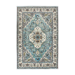 Agnes Washable Boho Floral Medallion Light Blue Rug