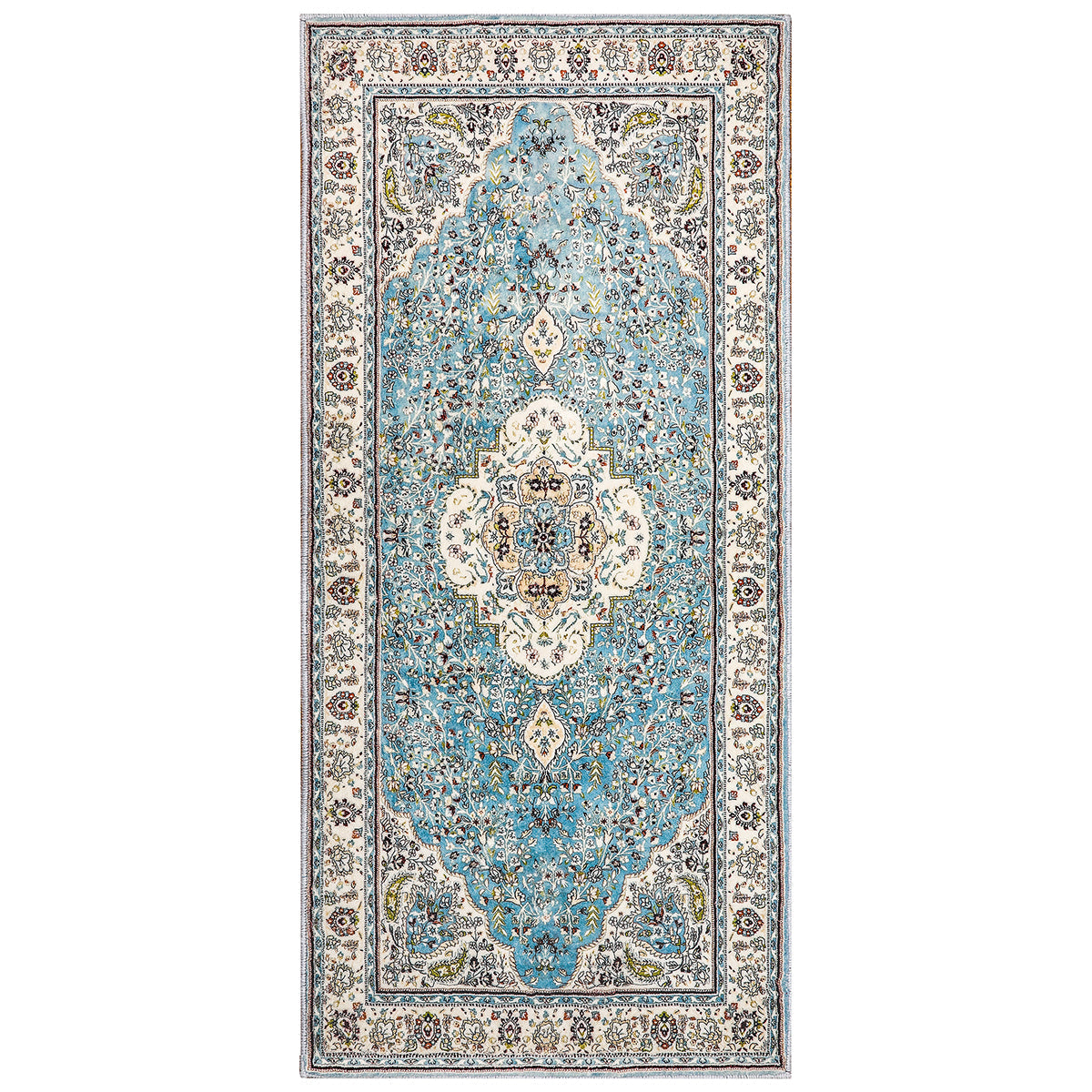 Agnes Washable Boho Floral Medallion Light Blue Rug