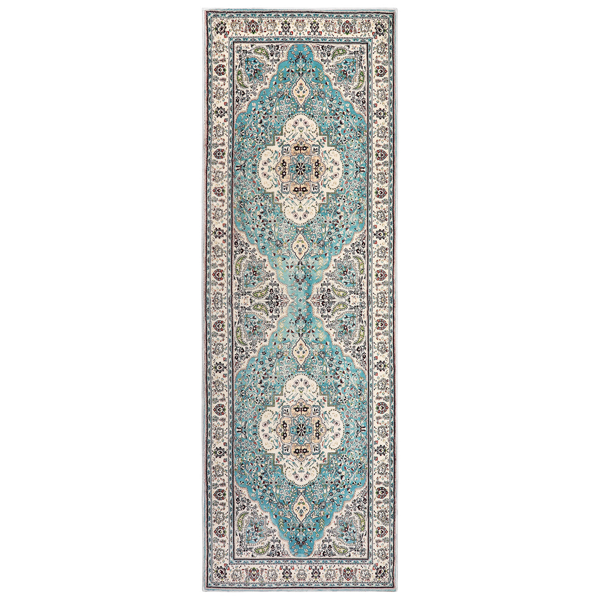 Agnes Washable Boho Floral Medallion Light Blue Rug