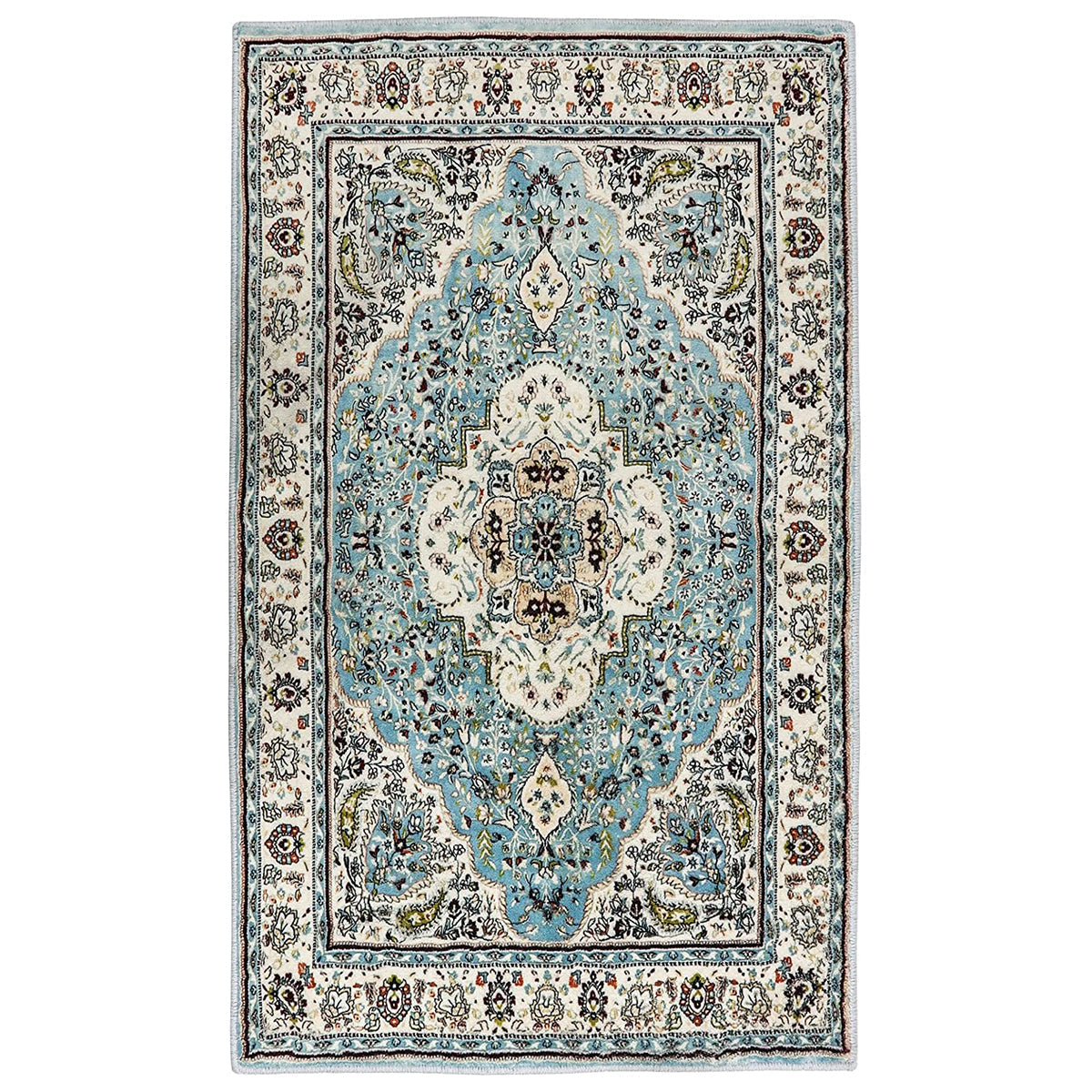 Agnes Washable Boho Floral Medallion Light Blue Rug