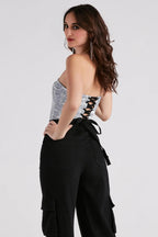 In Other News Lace-Up Newspaper Corset Top