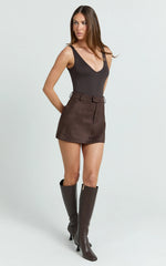 Jamie Bodysuit - V Neck Bodysuit in Chocolate