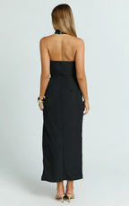 Finn Midi Dress - Folded Cowl Halter With Front Leg Split in Black
