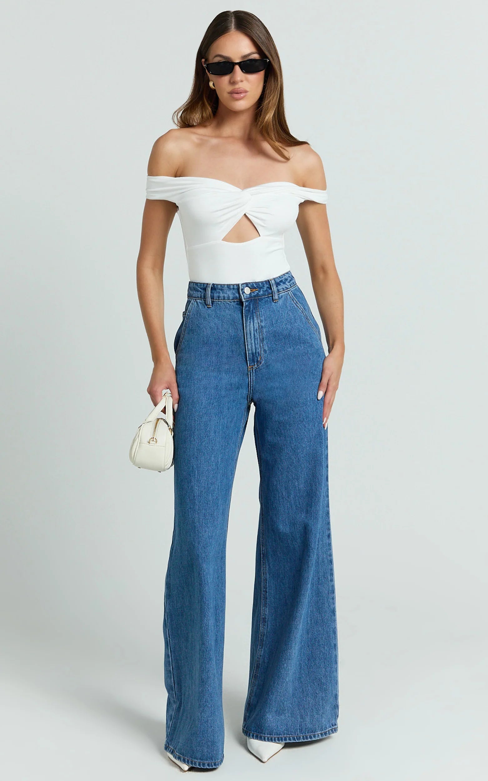 Therese Jeans - High Waist Wide Leg Flare Recycled Denim Jeans in Dark Blue Wash