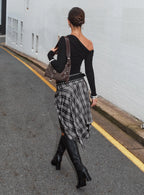Scholar Asymmetrical Midi Skirt Grey Check