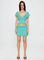 Pappilion Asymmetrical Mini Skirt Aqua