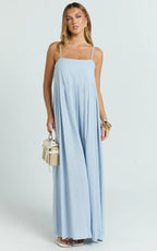 Cloe Midi Dress - Pleated Detail Dress in Blue