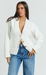 Nerissa Cardigan - V Neck Recycled Knit Contoured Cardigan in Cream