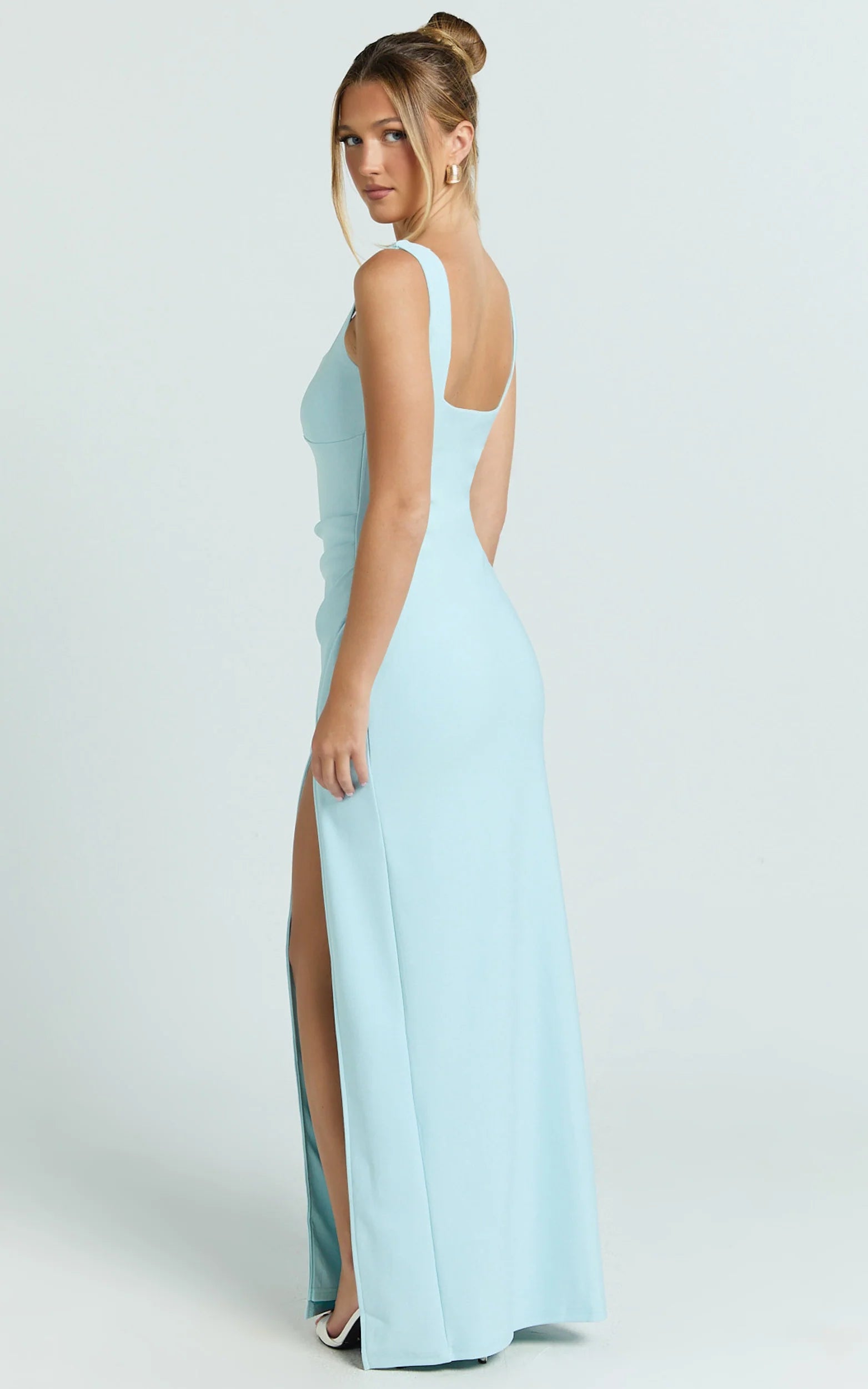 Thelma Maxi Dress - Square Neck Bodycon Dress in Light Blue